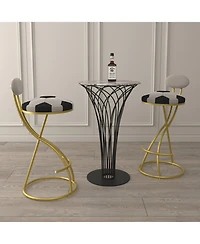 Streamdale Furniture Football Print Bar Stools Set of 2, Counter Height, Velvet, Gold/Cream
