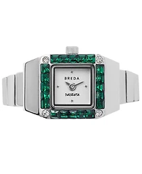 Breda Women's x Dalmata Time Ring Emerald Crystals and Stainless Steel Expandable Ring Watch, 15mm