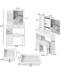 Streamdale Furniture Compact Vanity Table with Large Mirror and Multi-Tier Storage, Stool Included