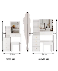 Streamdale Furniture + 37" + Wood + Vanity Table with Mirror, Stool & Storage
