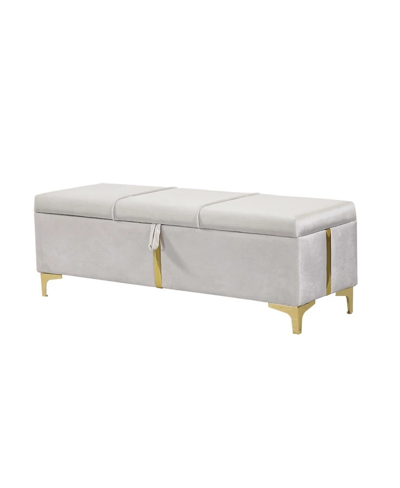 Streamdale Furniture Upholstered Storage Ottoman Bench - Metal Legs, Beige