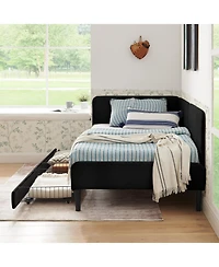 Streamdale Furniture Streamdale Twin Upholstered Platform Bed Frame w/ 2 Drawers, Black