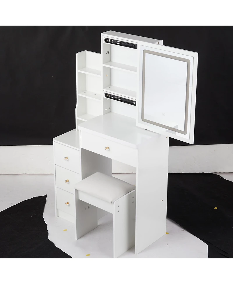 Streamdale Furniture Streamdale Compact Bedside Vanity Table with Led Mirror