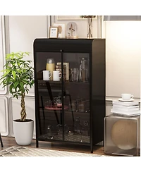 Streamdale Furniture Metal Storage Cabinet with Glass Doors & Open Shelves