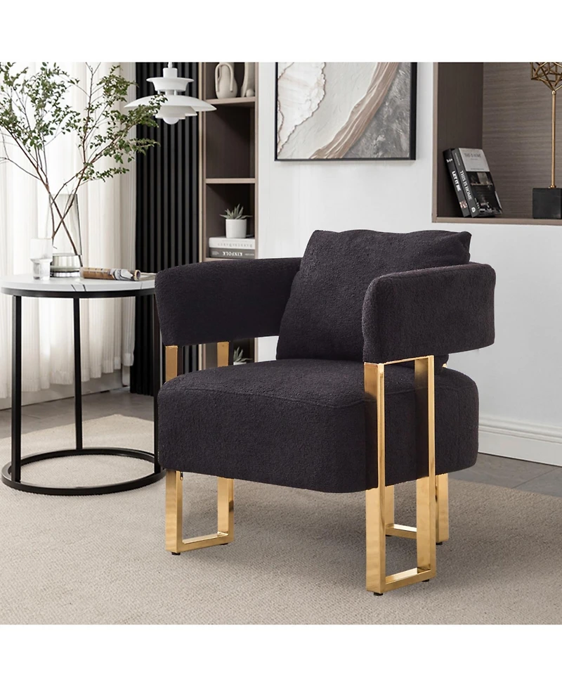 Streamdale Furniture Ts Modern Teddy Fleece Chair Gold Legs 2PCS Black