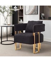 Streamdale Furniture Ts Modern Teddy Fleece Chair Gold Legs 2PCS Black