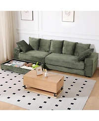 Streamdale Furniture Streamdale Corduroy Sectional Sofa w/ Ottoman & Pillows - Green