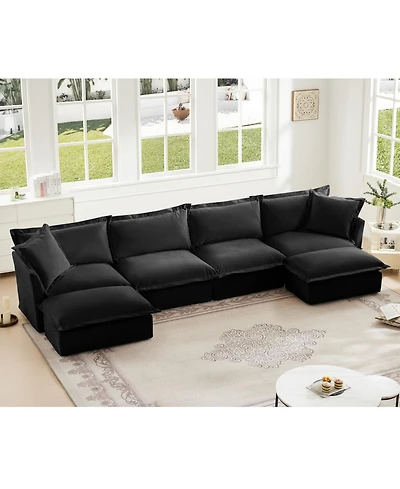 Streamdale Furniture Slipcovered U Shape Sectional Sofa Deep Seat Chenille