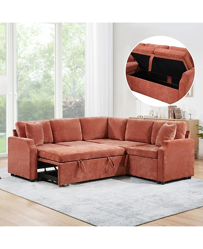 Streamdale Furniture Sectional Sofa Bed L-Shape Orange Sleeper with Hidden Storage