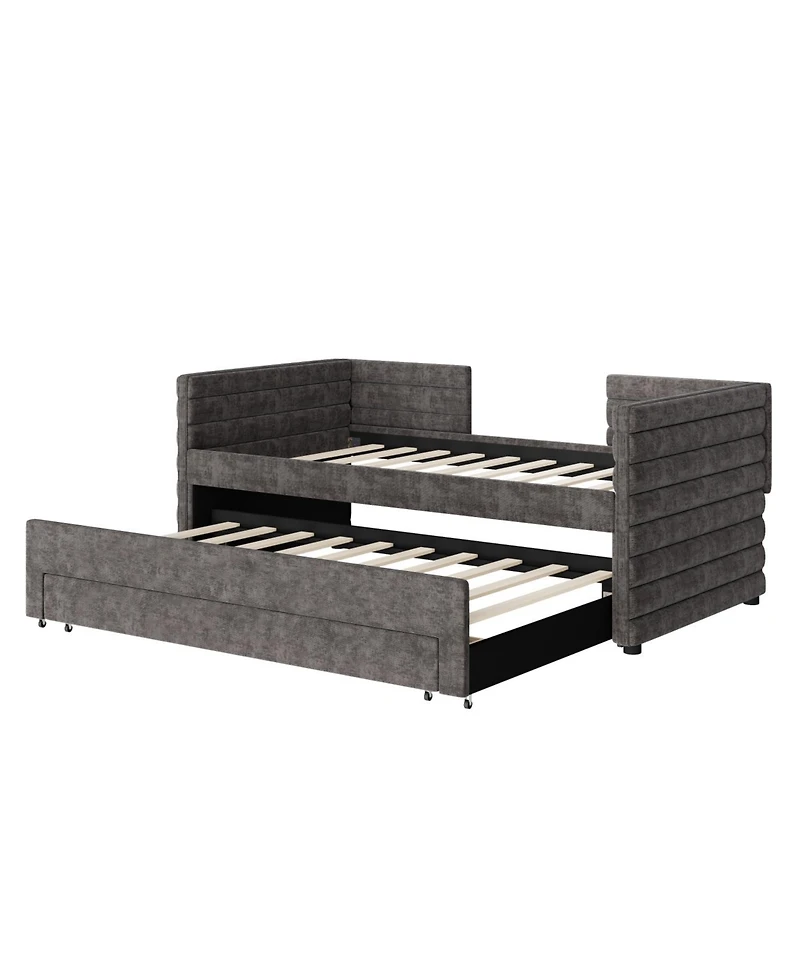Streamdale Furniture Twin Upholstered Daybed with Trundle & 3 Drawers, Chenille