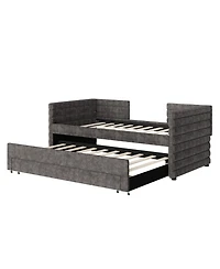 Streamdale Furniture Twin Upholstered Daybed with Trundle & 3 Drawers, Chenille