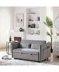 Streamdale Furniture Streamdale 55" Velvet Futon Sofa Bed with Pillows & Side Pockets