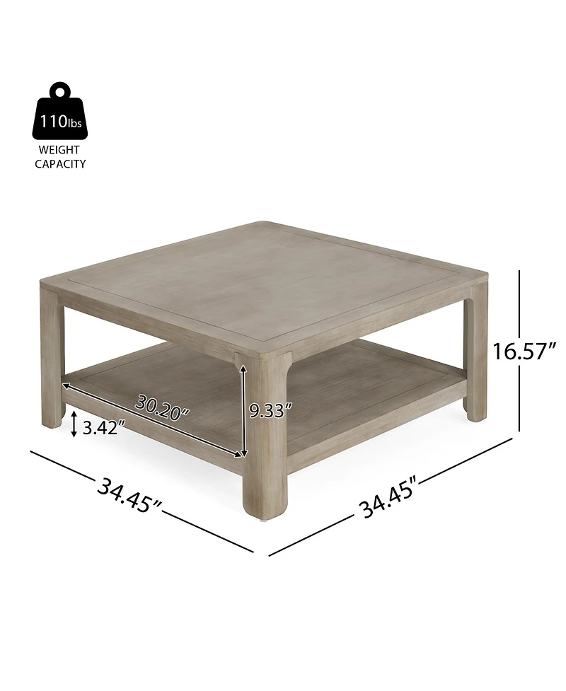 Streamdale Furniture Square Coffee Table With Storage,Light Ash
