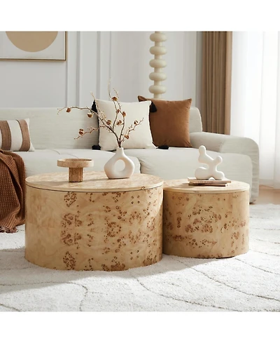 Streamdale Furniture Burl Wood Nesting Coffee Table Set - 2-Piece Storage Tables