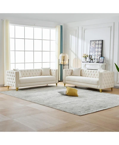 Streamdale Furniture Streamdale Chesterfield Velvet Sofa, 3+3 Seater, Button Nailhead.