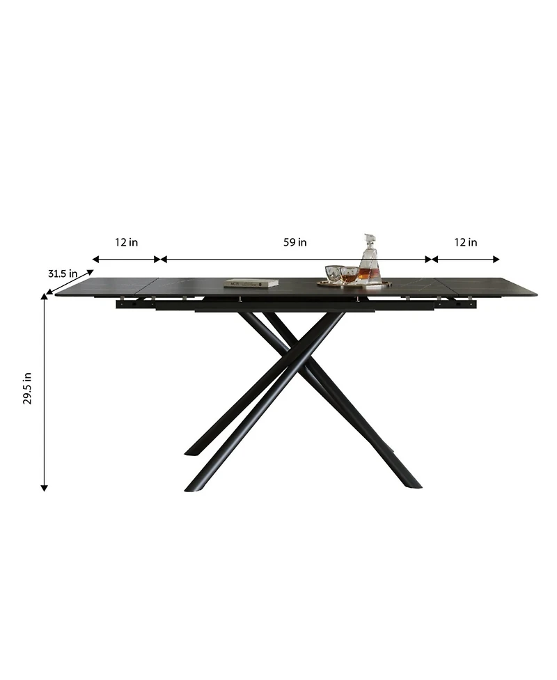 Streamdale Retractable Sintered Stone Dining Table, Black Steel Legs, 83 Inch (Black)