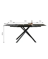 Streamdale Retractable Sintered Stone Dining Table, Black Steel Legs, 83 Inch (Black)