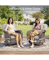 Gymojoy T-Frame Brown Wicker Outdoor Swivel Glider Chairs with Olefin 5 In. Thick Cushions 2-Pack）