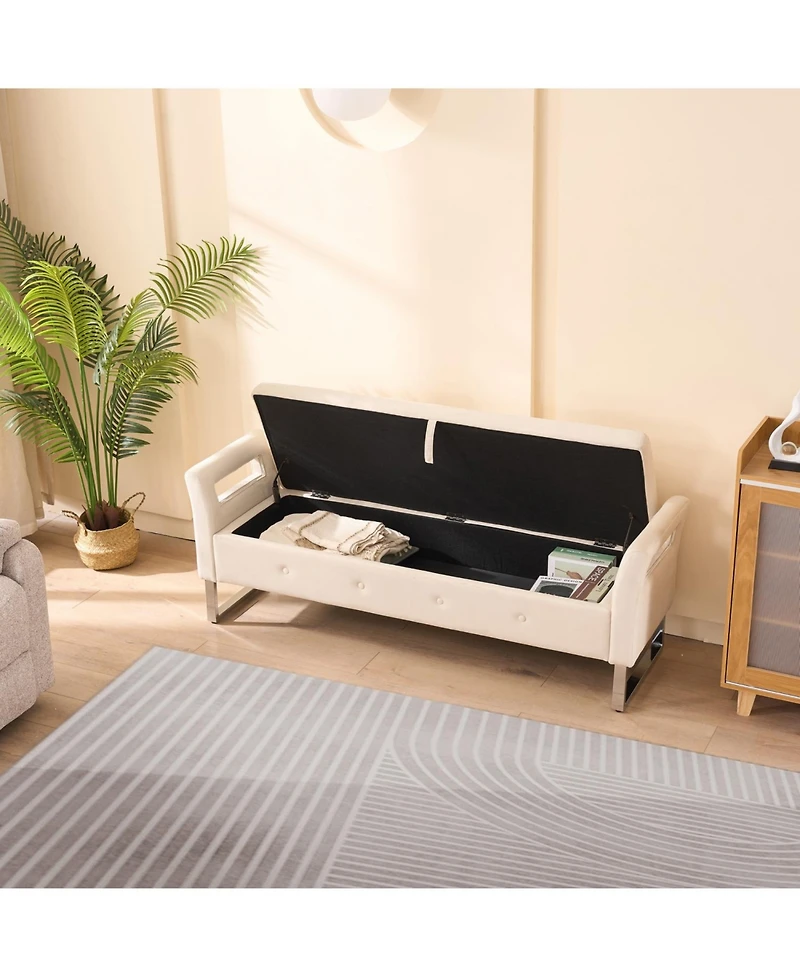 Streamdale Furniture Velvet Storage Bench with Armrests - 67.91" Wide