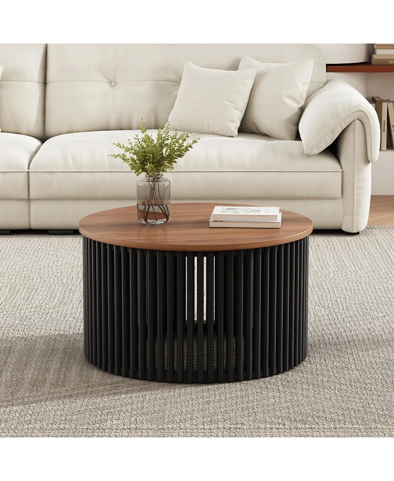 Streamdale Furniture Acacia Wood Coffee Table - 30" Round Easy Assembly