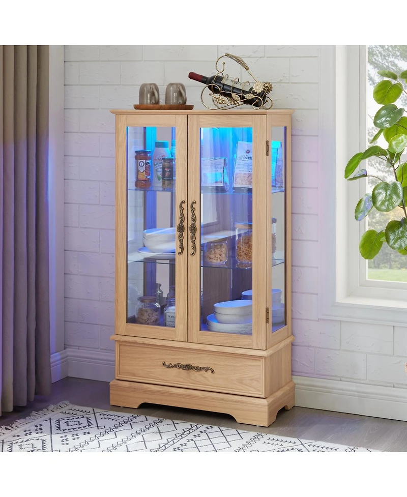 Streamdale Furniture Lighted Glass Curio Cabinet - Light Oak Finish
