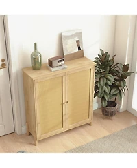 Streamdale Furniture Rattan Door Mid-Century Modern Storage Cabinet