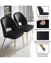 Streamdale Furniture Black Velvet Dining Chairs, Metal Legs, Set of 2