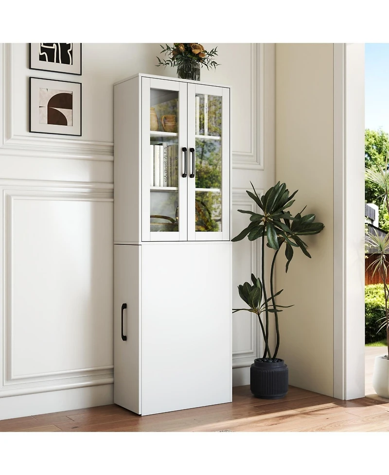 Streamdale Furniture 70.87" Display Cabinet, 4-Tier Pull-Out Shelf, 2 Glass Doors