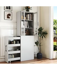 Streamdale Furniture 70.87" Display Cabinet, 4-Tier Pull-Out Shelf, 2 Glass Doors