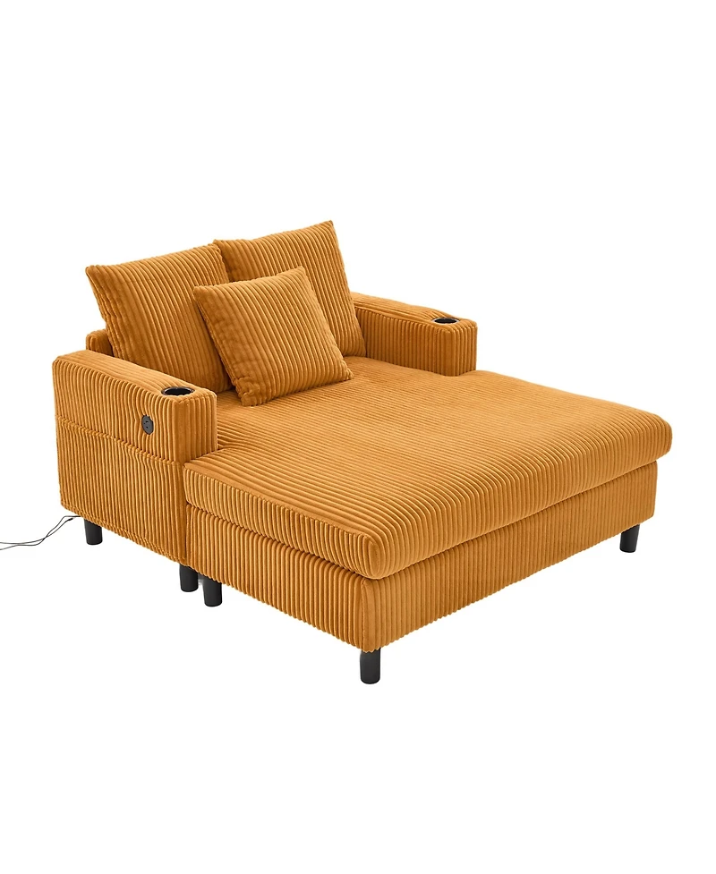 Streamdale Furniture Streamdale Corduroy Oversized Recliner Sofa w/ Usb, Led, Cup Holder