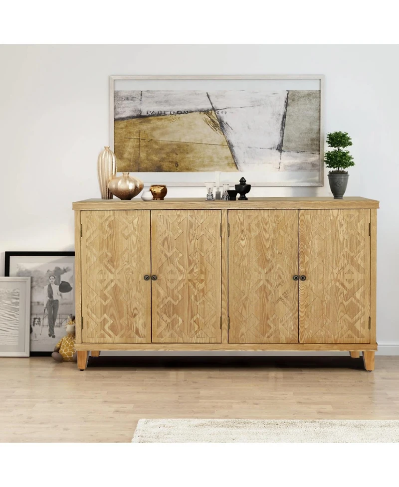 Streamdale 59" Brown Accent Cabinet - 4 Doors, Natural Wood Buffet/Media Console