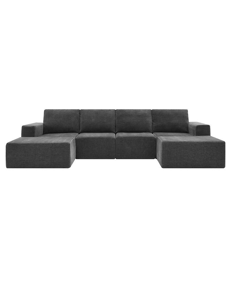 Streamdale Furniture Modular U-Shaped Chenille Sectional Sofa with Ottomans