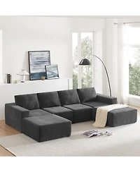 Streamdale Furniture Modular U-Shaped Chenille Sectional Sofa with Ottomans