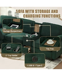 Streamdale Furniture L-Shape Corduroy Sofa- 4-Seater, Usb, Storage