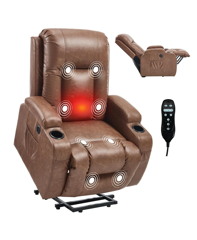 Streamdale Furniture Brown Power Lift Recliner Massage Chair with Heat & Usb