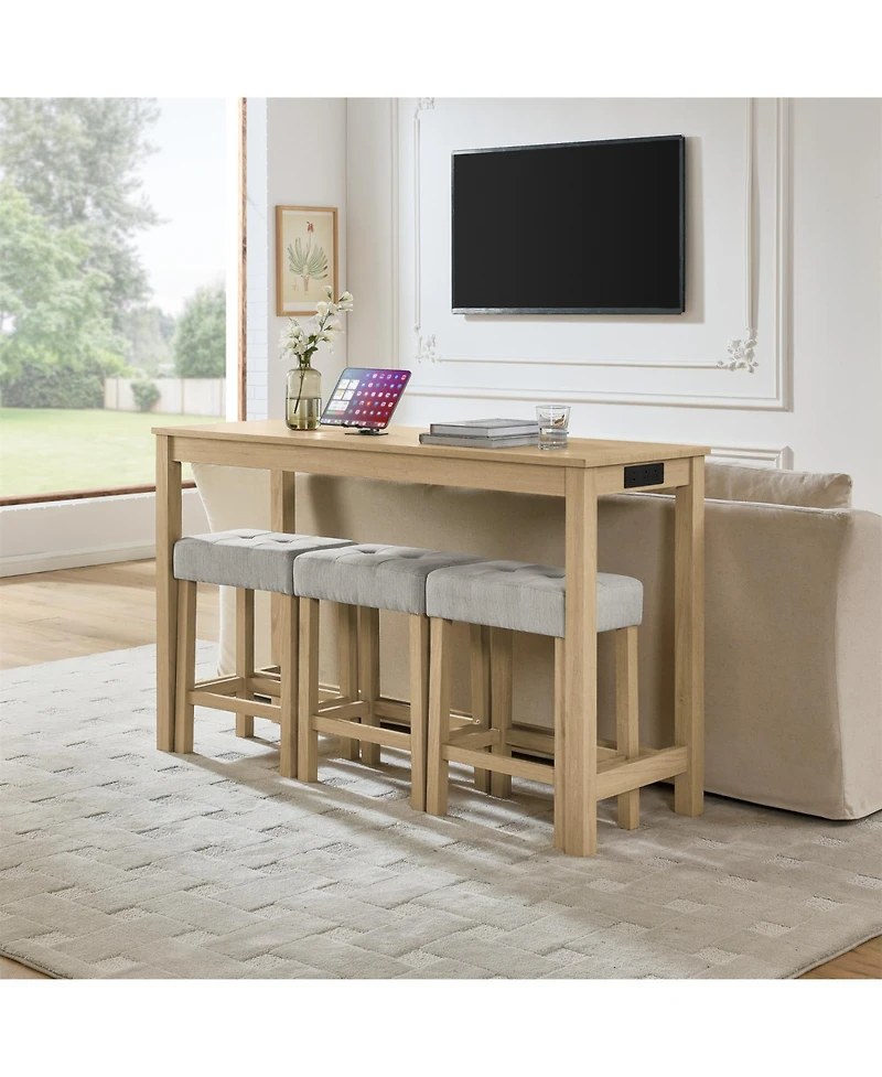 Streamdale Furniture 59" Bar Table Set w/ Power Outlet & 3 Stools