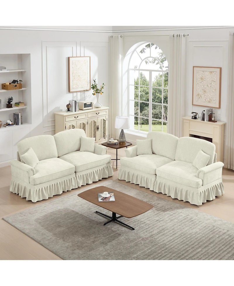 Streamdale Furniture Modular Sofa Set, Flared Arms, Removable Skirts, Beige White