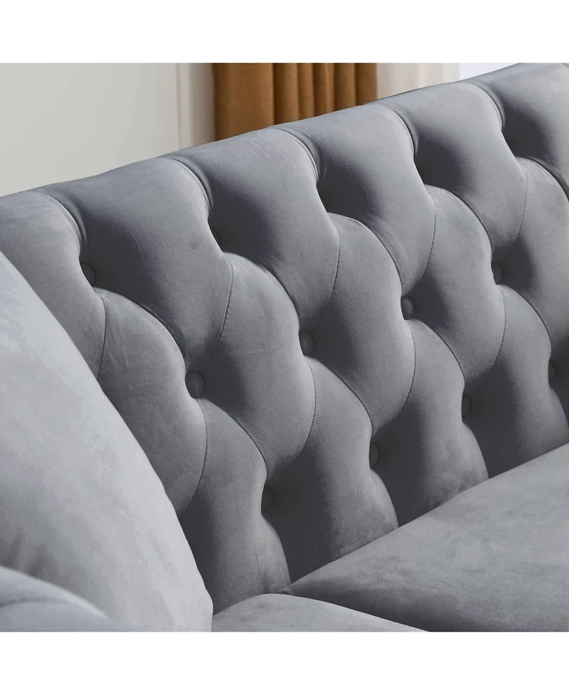 Streamdale Furniture Streamdale 80" Grey Velvet Chesterfield Sofa, Tufted 3 Seater Couch