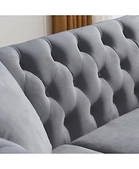 Streamdale Furniture Streamdale 80" Grey Velvet Chesterfield Sofa, Tufted 3 Seater Couch