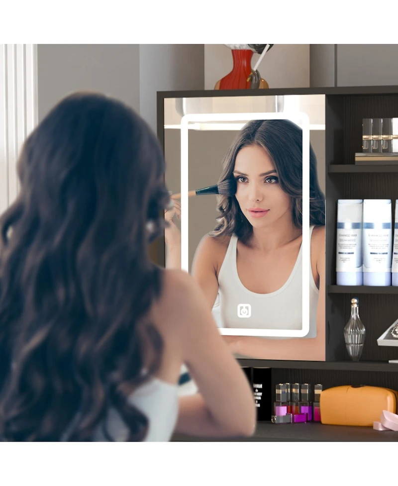 Streamdale Furniture Streamdale Led Makeup Vanity with Adjustable Lighting & Ample Storage