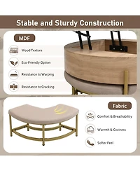 Streamdale Furniture Round Lift-Top Coffee Table with Storage & 3 Ottoman