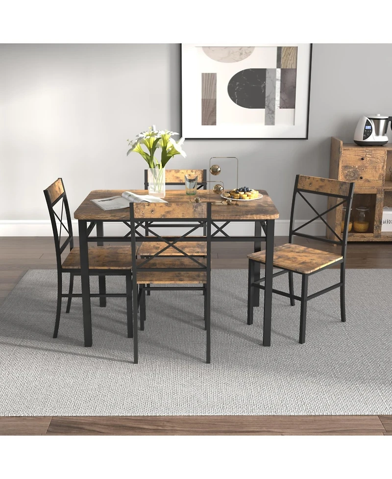 Streamdale Furniture Rustic Brown Dining Table Set for 4