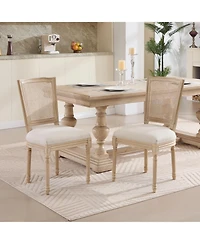 Streamdale Furniture French Country Dining Chairs, Rattan Back, Beige (Set of 2