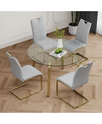 Streamdale Furniture Modern Glass Circle Table & Grey Pu Dining Chair Set (5)