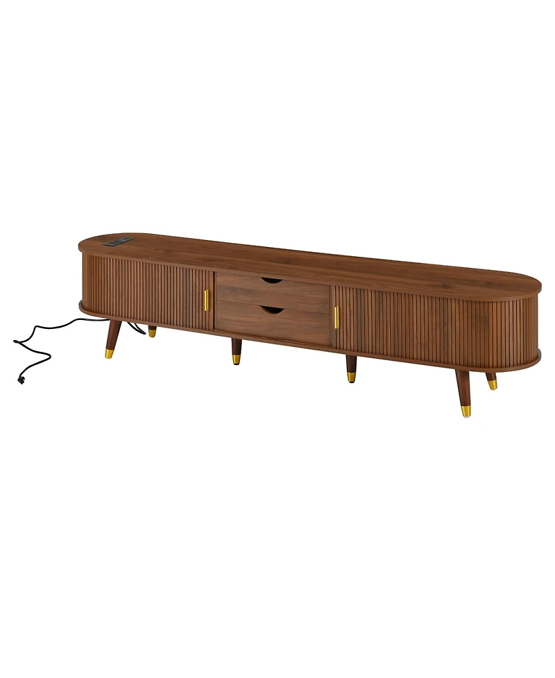 Streamdale Furniture Streamdale Wooden Oval Tv Stand with Charging Station, Mid-Century Media Console, Walnut