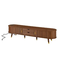 Streamdale Furniture Streamdale Wooden Oval Tv Stand with Charging Station, Mid-Century Media Console, Walnut