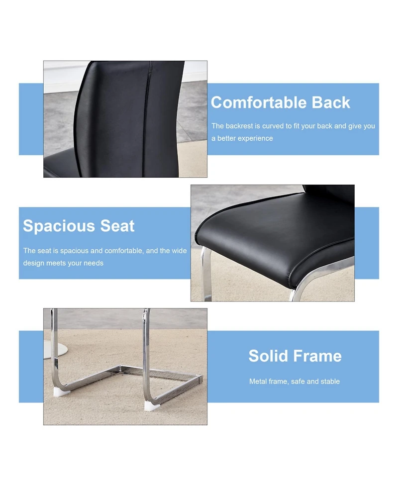 Streamdale Furniture Arch Dining Chairs - Black Pu, Silver Legs (Set of 8)