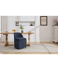 Streamdale Furniture Set of 2 Chenille Fabric Dining Chairs With Universal Wheels,Blue