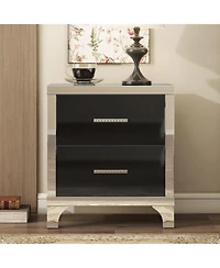 Streamdale Furniture Elegant High Gloss Nightstand with Metal Handle,Mirrored Bedside Table 2 Drawers
