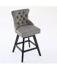 Streamdale Furniture Gray Velvet Swivel Barstools Button Tufted Set of 2